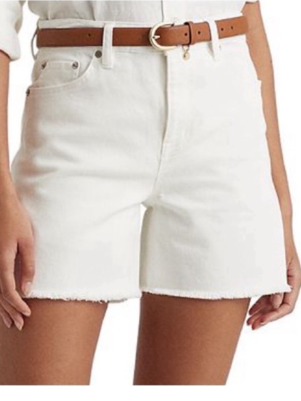 Lauren Ralph Lauren 14 Large Shorts White Wash High Rise Frayed Hem pockets NWT